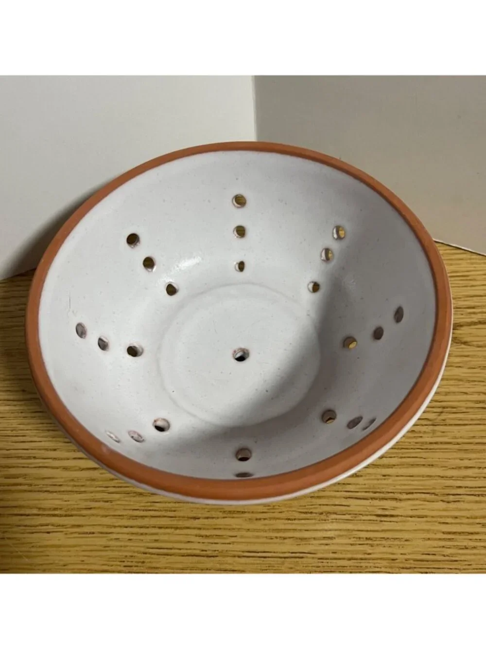 Handcrafted White Ceramic Berry Bowl Terracotta Terracotta Rim/Base Artisan Mark